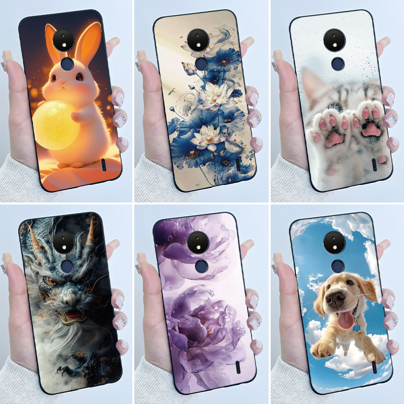 ปลอกสําหรับ Nokia C21 กรณี Nokia C20 Plus เคสโทรศัพท์ความงามหรูหราน่ารัก Cool ชายหญิงสีดํา Matte ซิลิโคนนุ่ม TPU ฝาหลัง