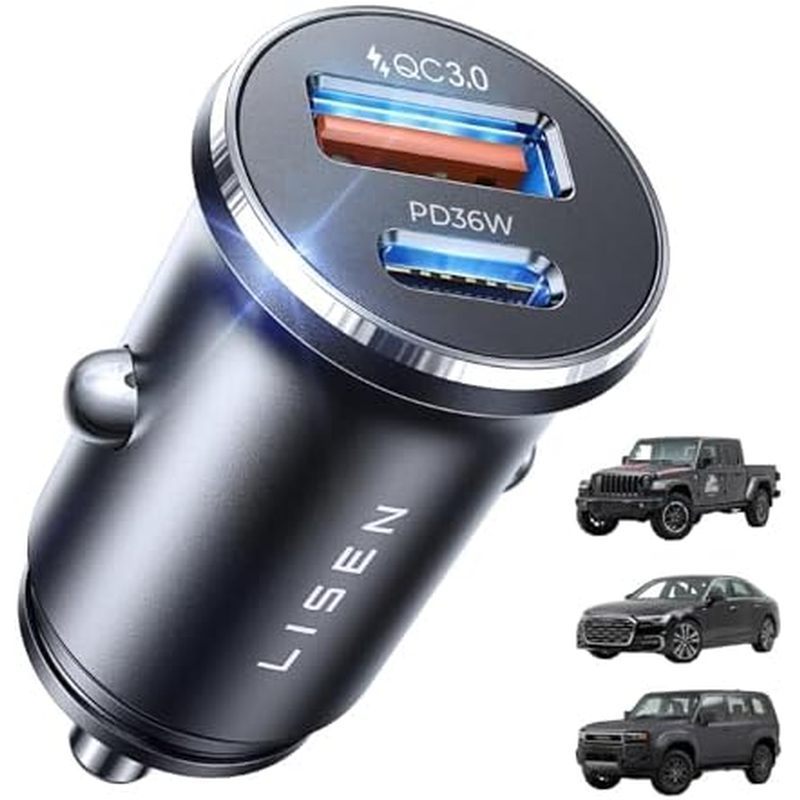 LISEN ที่ชาร์จแบตในรถ USB C, 69W ไฟแช็ก USB Charger Adapter, รถอุปกรณ์เสริมของขวัญสําหรับชาย, Mini U