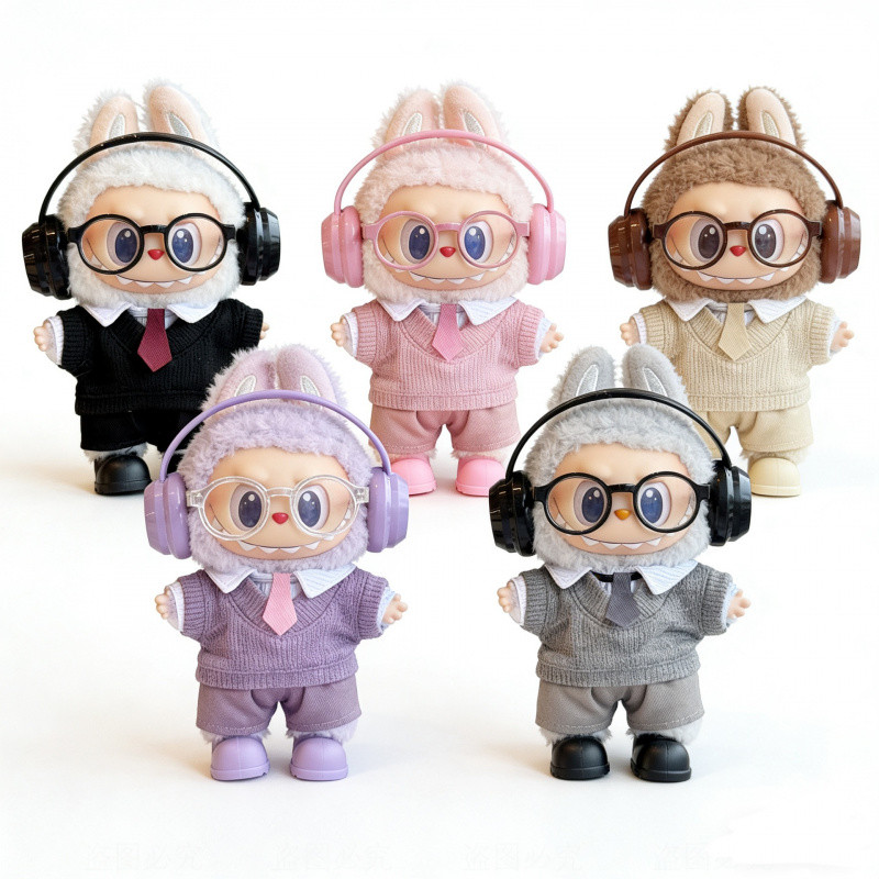 เหมาะสําหรับจี้ labu V1V2V3 ตุ๊กตา Macaron Preppy สไตล์เสื้อผ้าอุปกรณ์เสริม 15 ซม.17 ซม.labubu เสื้อผ้าเด็กด้านหน้า High-Energy นั่ง Party ตุ๊กตา Dress-Up เปลี่ยน