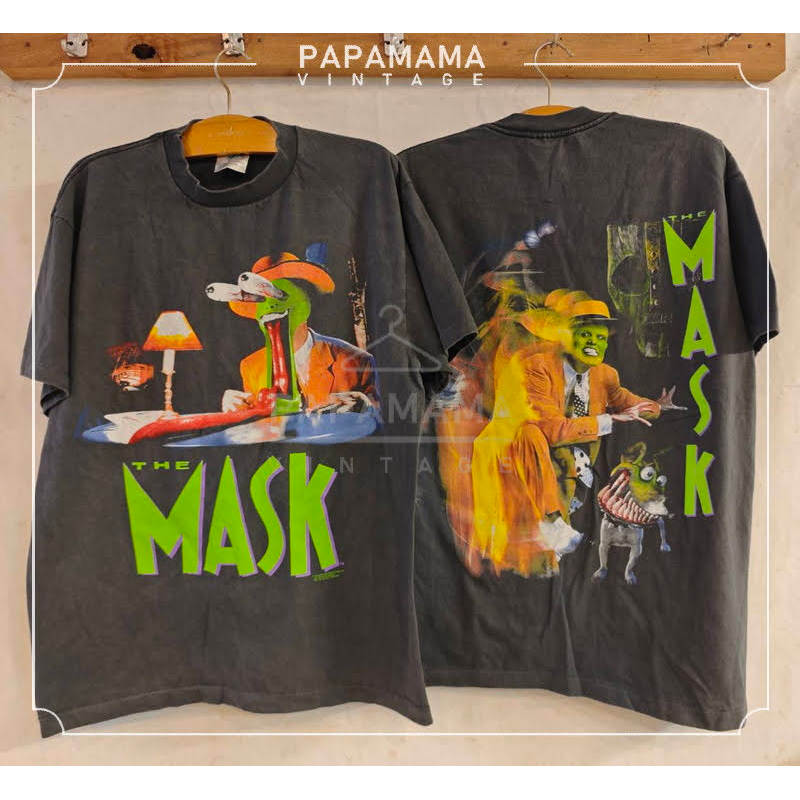 THE MASK BIO washed The Jim Carrey Version เสื้อหนัง เดอะแมสก์  หน้ากากเทวดา papamama vintage