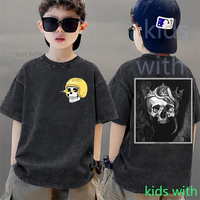 COD 2026 สินค้าใหม่KIDS WITH  ทรงหลวม คอกลม เสื้อเด็ก kids Distressed T-shirt ผ้าฝ้าย เด็กชาย เสื้อผ