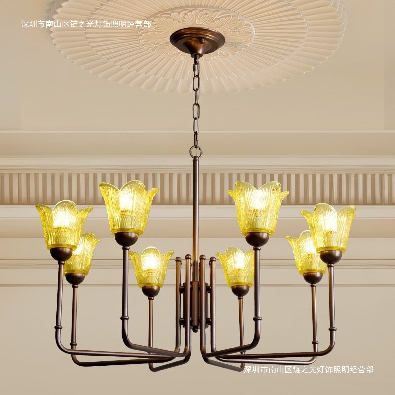 French-style vintage South Asian retro brown iron chandelier for master bedroom, dining room, walk-i