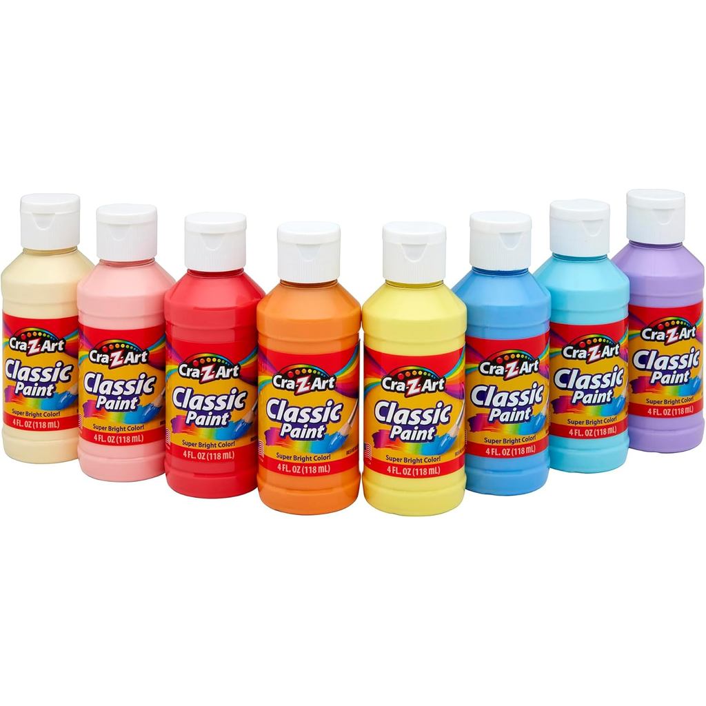 Cra-Z-Art Classic Washable Paint 4oz 8ct Pastels, Vibrant สีสําหรับ Arts & Crafts, School Projects, 