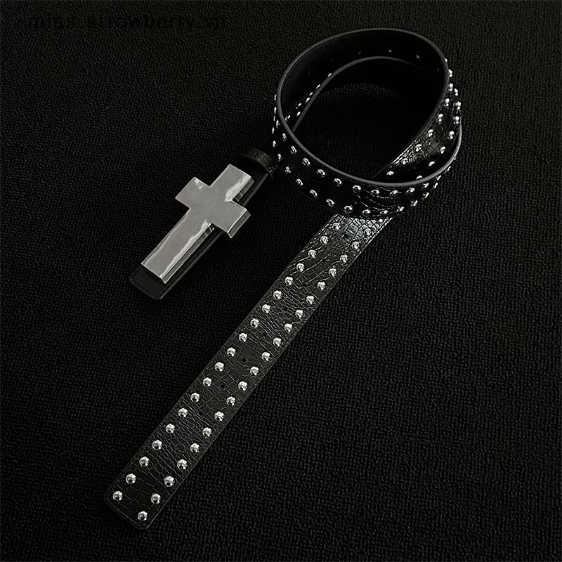 (miss.สตรอเบอร์รี่) Crale-Patterned Studded Metal Cross Belt Subculture Gothic Punk Dark-Style Outfi
