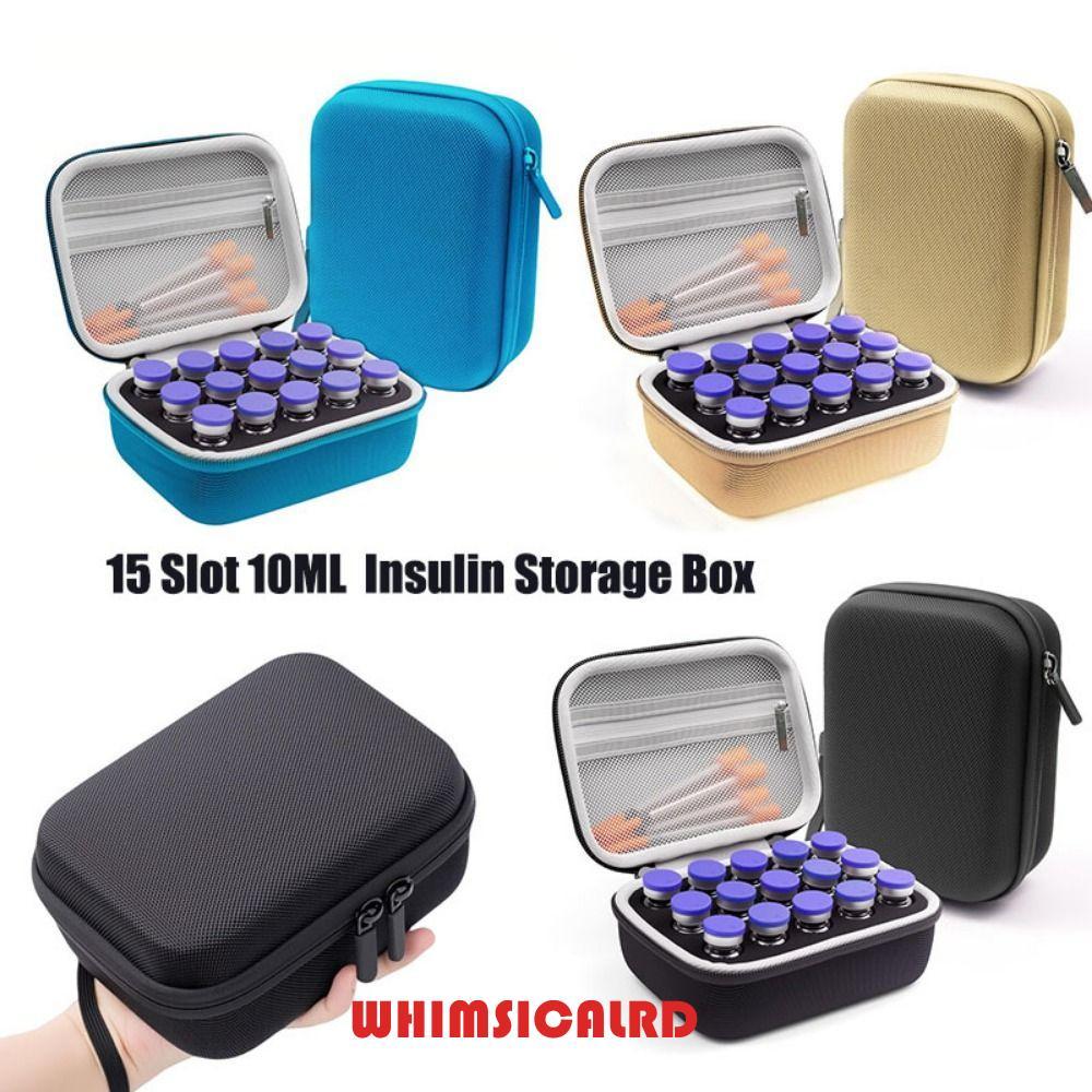 WHIMSICARD กล่องเก็บของอินซูลิน, 15 ช่องกันน้ําอินซูลิน Vials Case, Vials Storage 10ML Vials ทนต่อกา