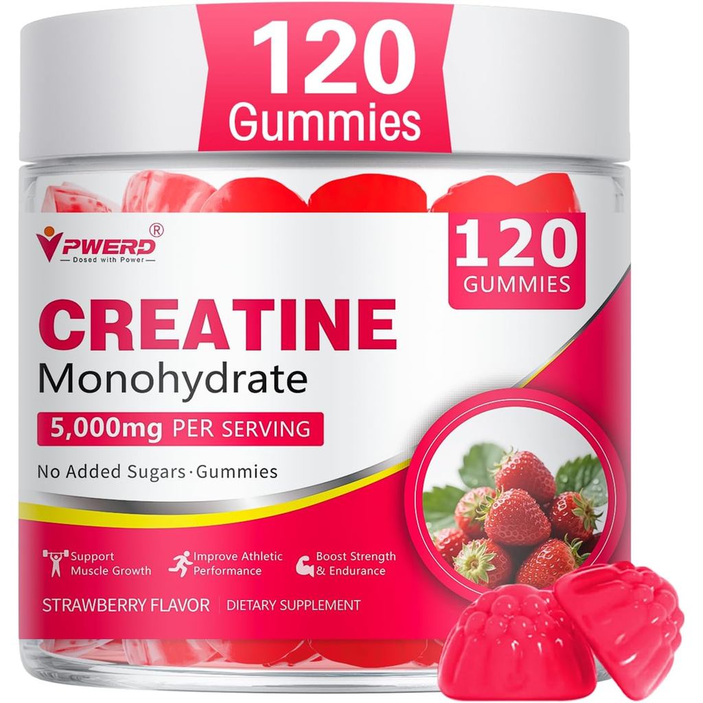 120Count Creatine Monohydrate Gummy 5g, อาหารเสริม Creatine Gummy Gym Essentials-Strawberry