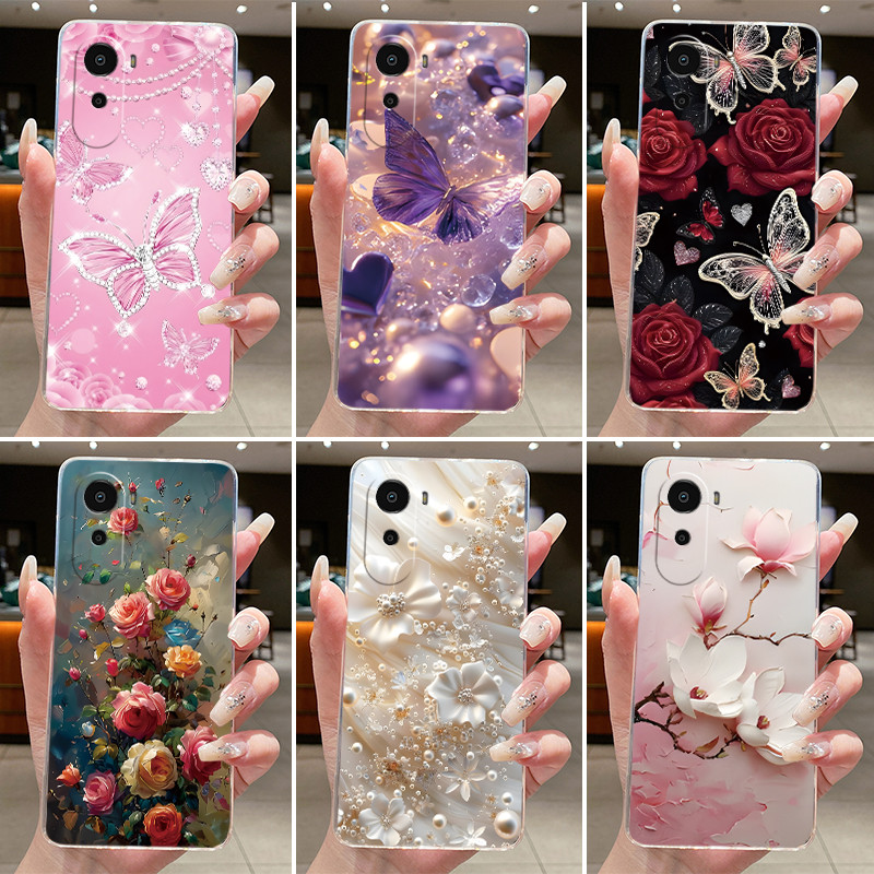 สําหรับ Xiaomi Redmi A7 Pro 2026 เคสโทรศัพท์ใสแฟชั่นหรูหราผีเสื้อดอกไม้ Soft TPU Jelly ปลอกสําหรับ Redmi A7 Pro A7Pro ฝาหลัง
