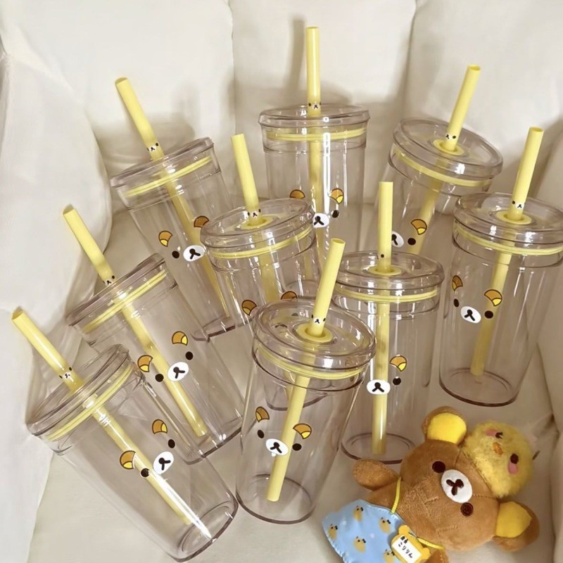 Easy Bear Sippy Cup ความจุขนาดใหญ่ถ้วยพลาสติกใสการ์ตูนสไตล์ญี่ปุ่น
