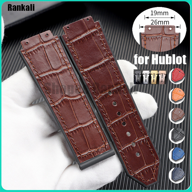 19x26 มม.สายนาฬิกาหนังแท้สําหรับ Hublot BIG BANG สําหรับผู้หญิงผู้ชายสายรัดข้อมือซิลิโคนกันน้ําหัวเข