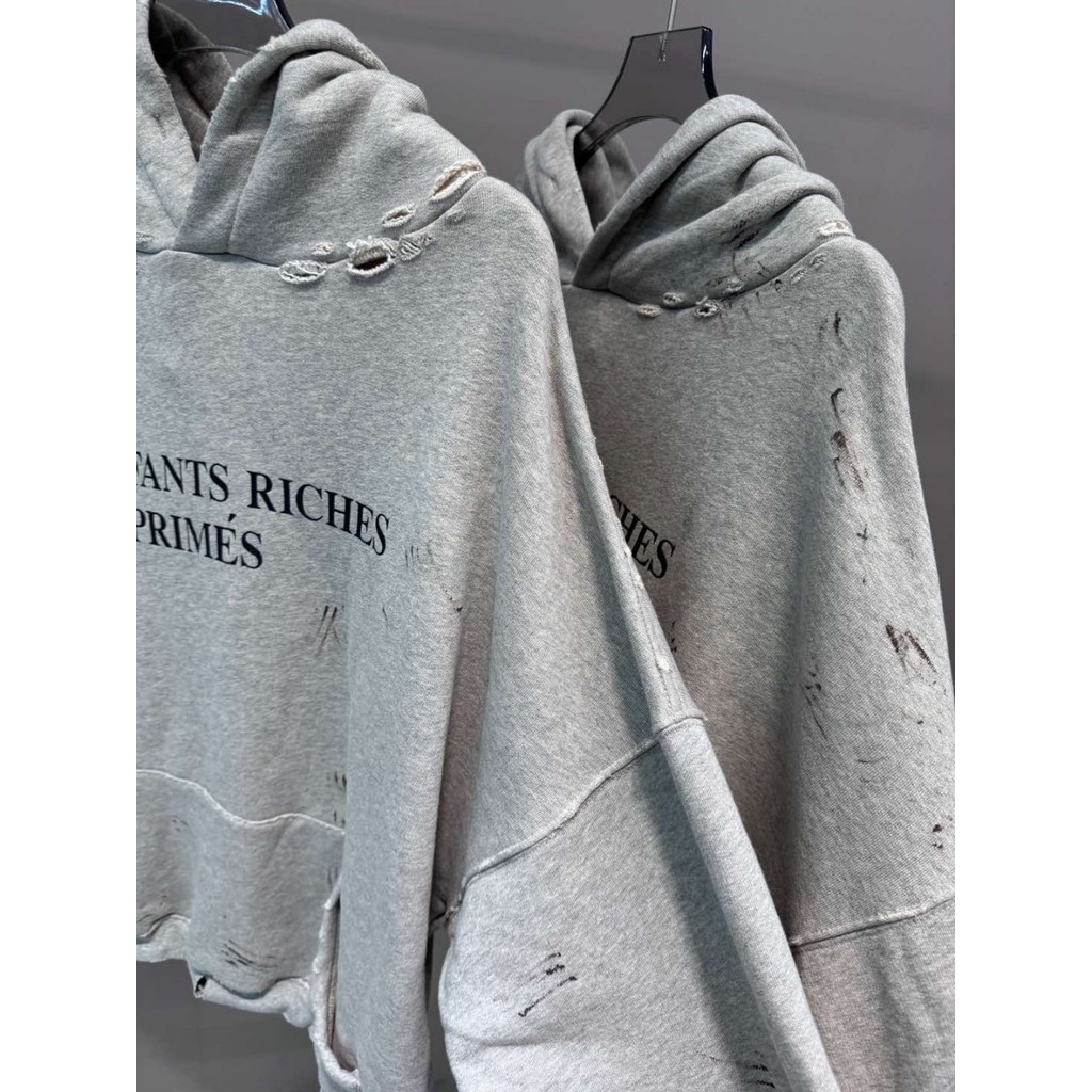 7SBB ERD Melancholy Rich Second Generation Lettering Slogan Vintage Hoodie High Street Casual Lazy H