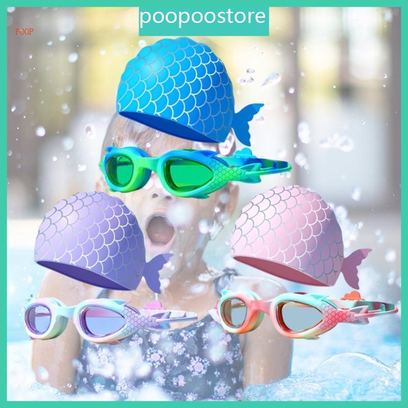 POOP Frog Resistance Kids Swimming Goggles Silicones Swimming Caps for Boy Girl
