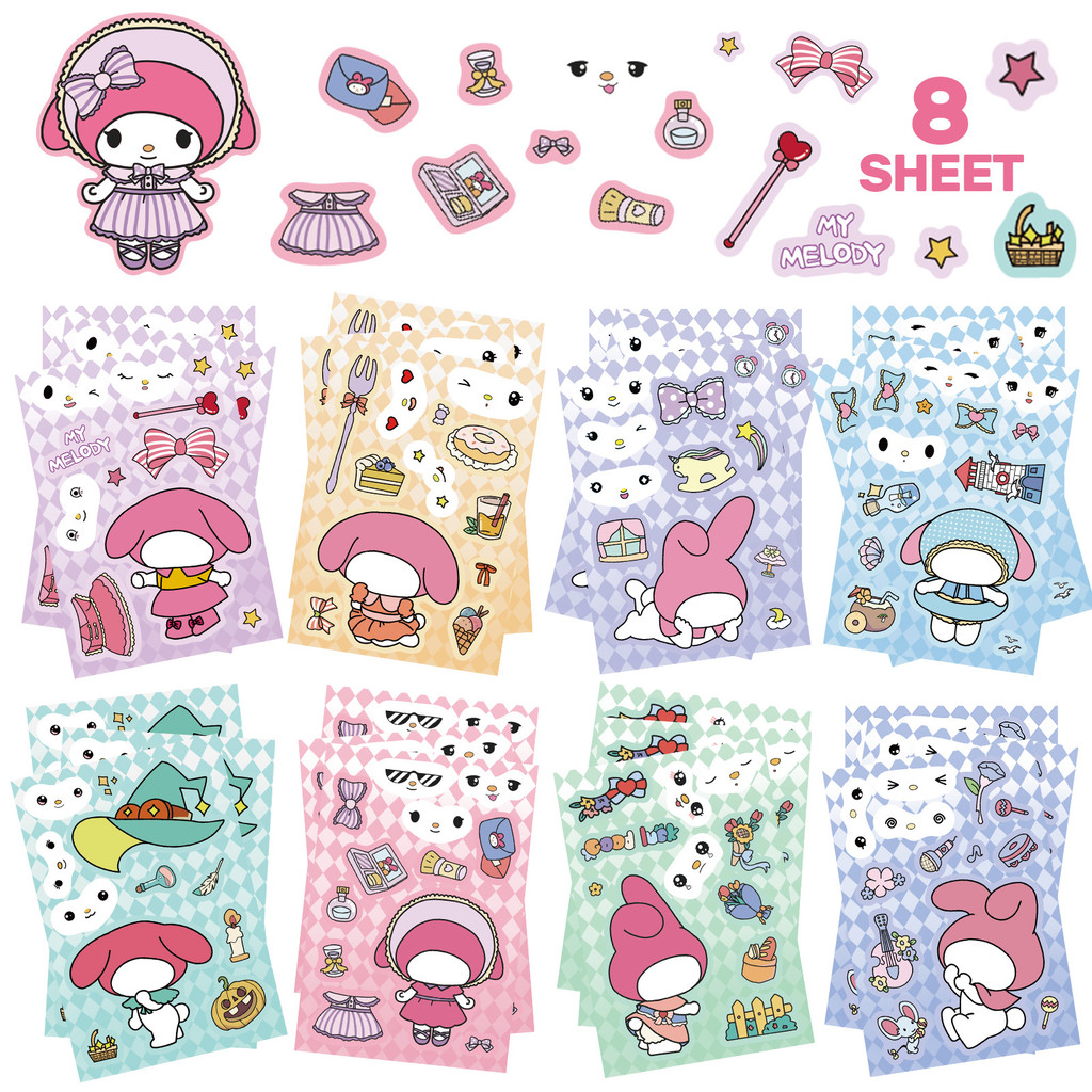 การ์ตูนน่ารัก My Melody Make a Face สติกเกอร์หัตถกรรมสําหรับเด็กกันน้ํา DIY สติกเกอร์ทําด้วยมือ