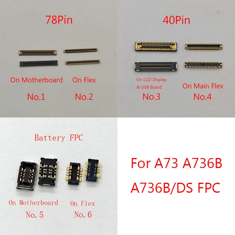 10pcs 40 78 Pin จอแสดงผล LCD FPC Connector สําหรับ Samsung Galaxy A73 5G A736 A736B A736B/DS USB ชาร