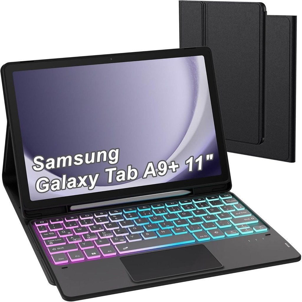 เหมาะสําหรับเคสป้องกัน Galaxy Tab A9 Plus พร้อมคีย์บอร์ด QWERTZ-DIY สามโซนคีย์บอร์ดแม่เหล็กแบ็คไลท์เ