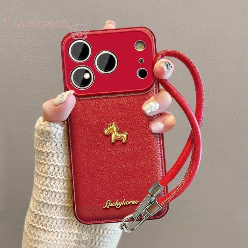 3D DIY จุดสีชมพูม้าหนังเคสโทรศัพท์ + กระจกหนังสําหรับ iPhone 17 16 15 14 13 12 11 Pro Max X Xr Xs Max 7 8 Plus SE2020