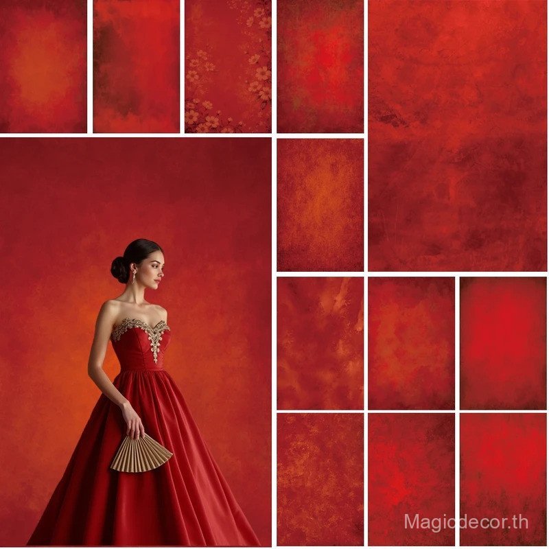 วันวาเลนไทน์พื้นหลังสีแดงสําหรับการถ่ายภาพ 14-Feb Vintage Texture บทคัดย่อ Solid Wall ฉากหลังอุปกรณ์