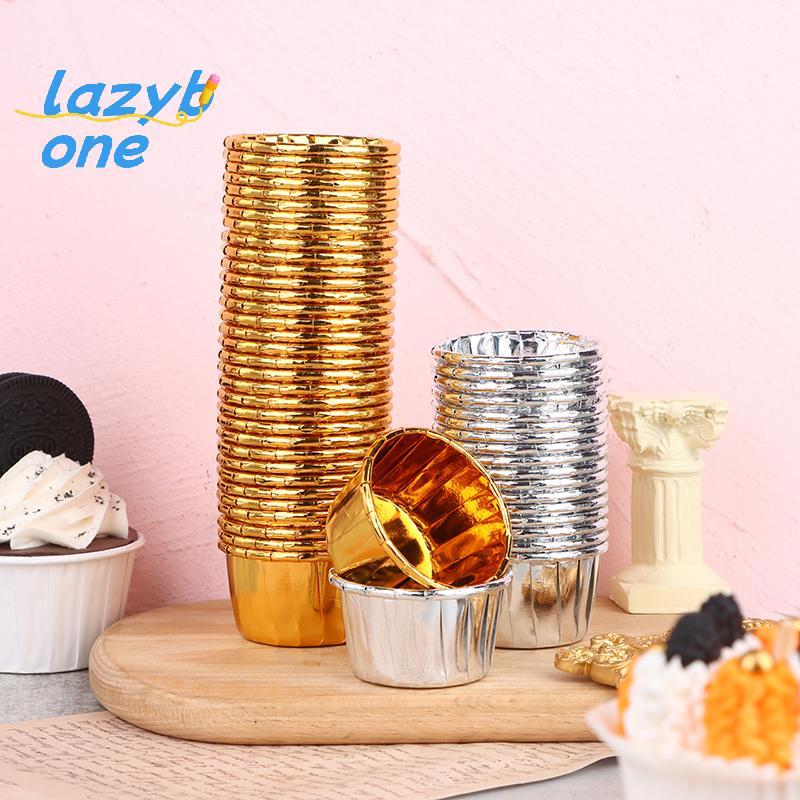 LZ-t] 50 ชิ้นคัพเค้กฟอยล์ Cupcake Wrapper กระดาษทองเงิน Cupcake ถ้วยอบ [ใหม่]