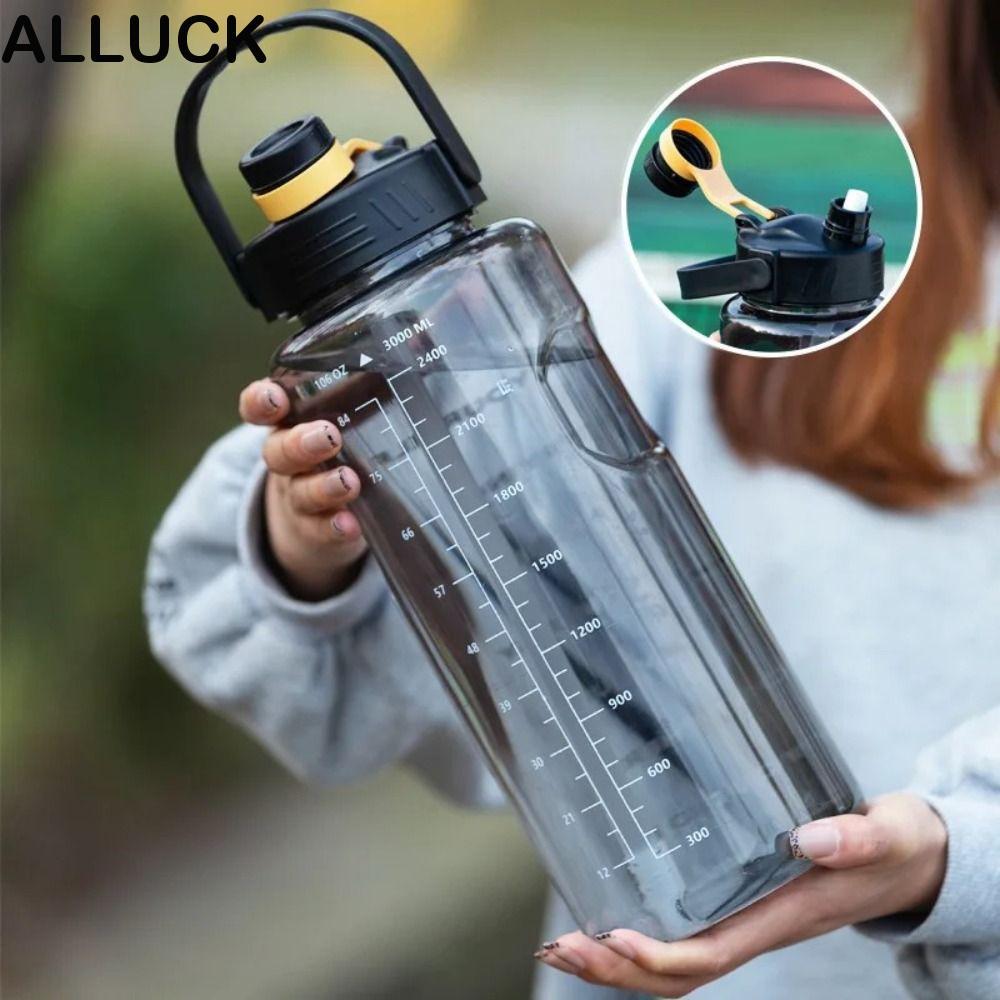 ALLUCK ขวดเครื่องดื่ม,ขวดน้ํากีฬาความจุขนาดใหญ่รั่วซึม,แบบพกพา 1.5L/2L/3L พร้อมเครื่องหมายเวลากาต้มน้ําท่องเที่ยวน้ําหนักเบา