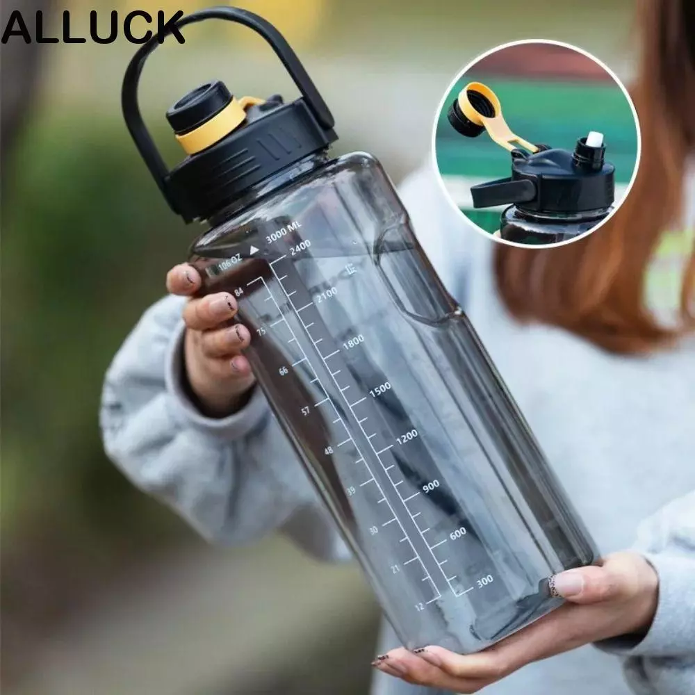 ALLUCK ขวดเครื่องดื่ม,ขวดน้ํากีฬาความจุขนาดใหญ่รั่วซึม,แบบพกพา 1.5L/2L/3L พร้อมเครื่องหมายเวลากาต้มน้ําท่องเที่ยวน้ําหนักเบา
