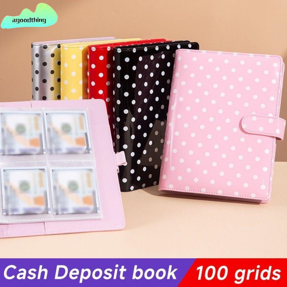 AGOODTHING Photo Binder Book, PU หนัง A5 Card Collector อัลบั้ม, แบบพกพา Polka Dot 4 กระเป๋าการ์ดหน้