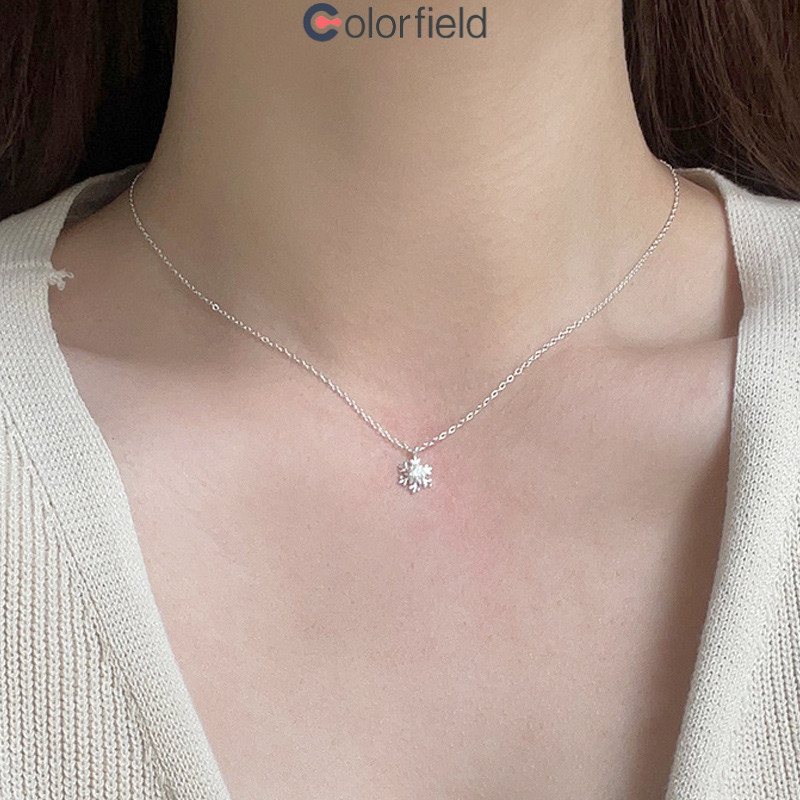 Colorfield สร้อยคอเพชรสังเคราะห์คิวบิกเซอร์โคเนีย ลายเกล็ดหิมะ สำหรับผู้หญิง สไตล์มินิมอล เฉพาะกลุ่ม สร้อยคอแบบค-COD💖