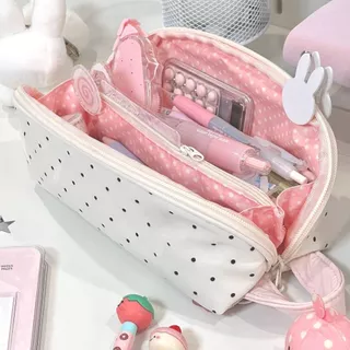 WKPFR893 ดินสอ , Polka Dot กระเป๋าปากกาความจุขนาดใหญ่, กระเป๋าเก็บเครื่องเขียนรูปเปลือกหอยอเนกประสงค์แบบพกพาอุปกรณ์การเรียน