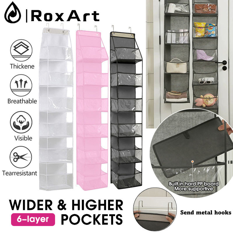 Roxart ที่ใส่ของอเนกประสงค์แบบแขวน ที่แขวนจัดเก็บของ แบบแขวนประตู แบบชั้น 6 ช่อง จัดระเบียบให้บ้าน