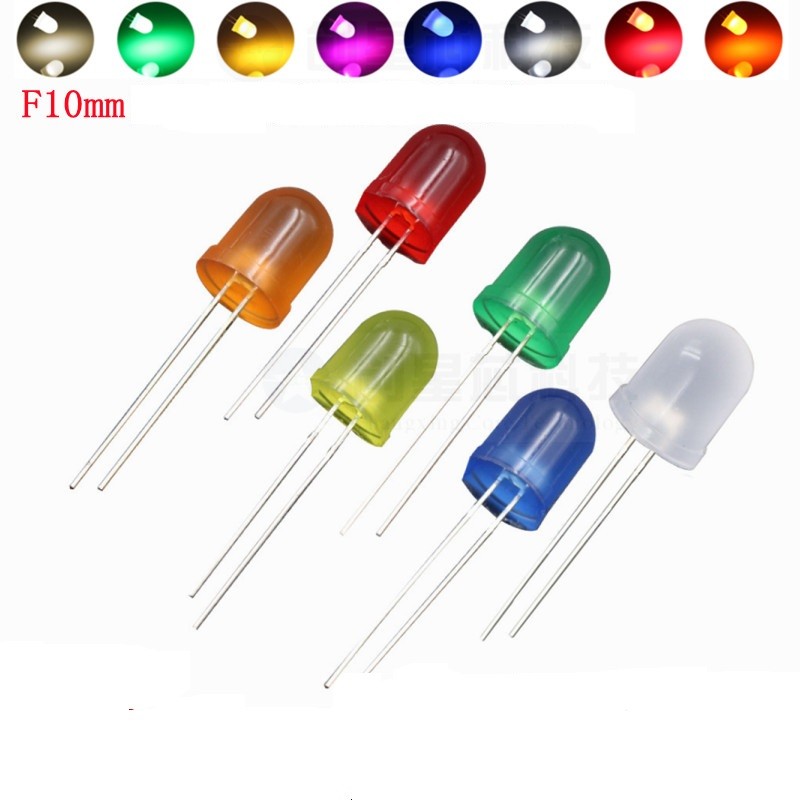 10PC 10 มม.สีแดงสีเหลืองสีเขียวสีฟ้า Warm White High Bright DIP LED F10 Light Emitting Diode คุณภาพลูกปัด