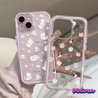 นิ่ม 2in1 สีแคนดี้ เข้ากันได้สำหรับ เคสไอโฟน11 สำหรับ iphone 16 Pro Max 7Plus XR 12 13 14 15 ลูกแมวน่ารักกับโบว์
