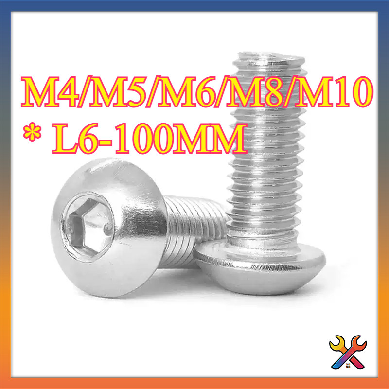 316สกรูสแตนเลก หัวครึ่งวงกลม หกเหลี่ยมด้านในM4/M5/M6/M8/M10 * L6-100 มม.YCD(-Y)