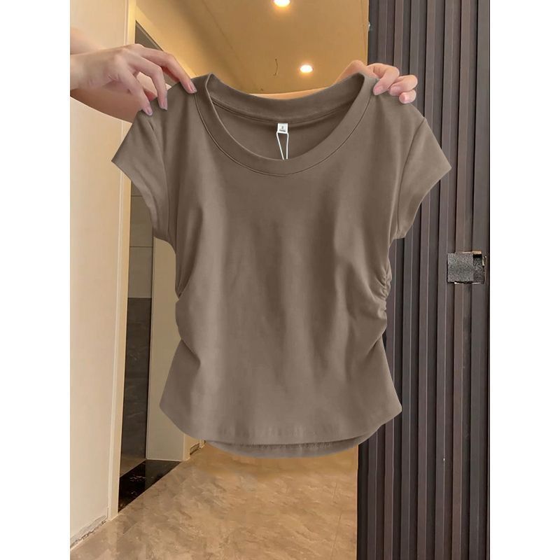 เสื้อยืดผู้หญิง Arc Fit สไตล์ทันสมัยสำหรับเอวและไหล่ ฤดูร้อนRibbed ลดขนาด