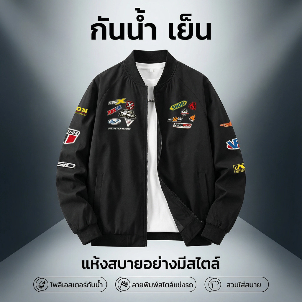 #AegisMen#เสื้อแจ็คเก็ตสีดำพิมพ์ลาย ทนน้ำ สำหรับกลางแจ้ง สไตล์เรียบหรู