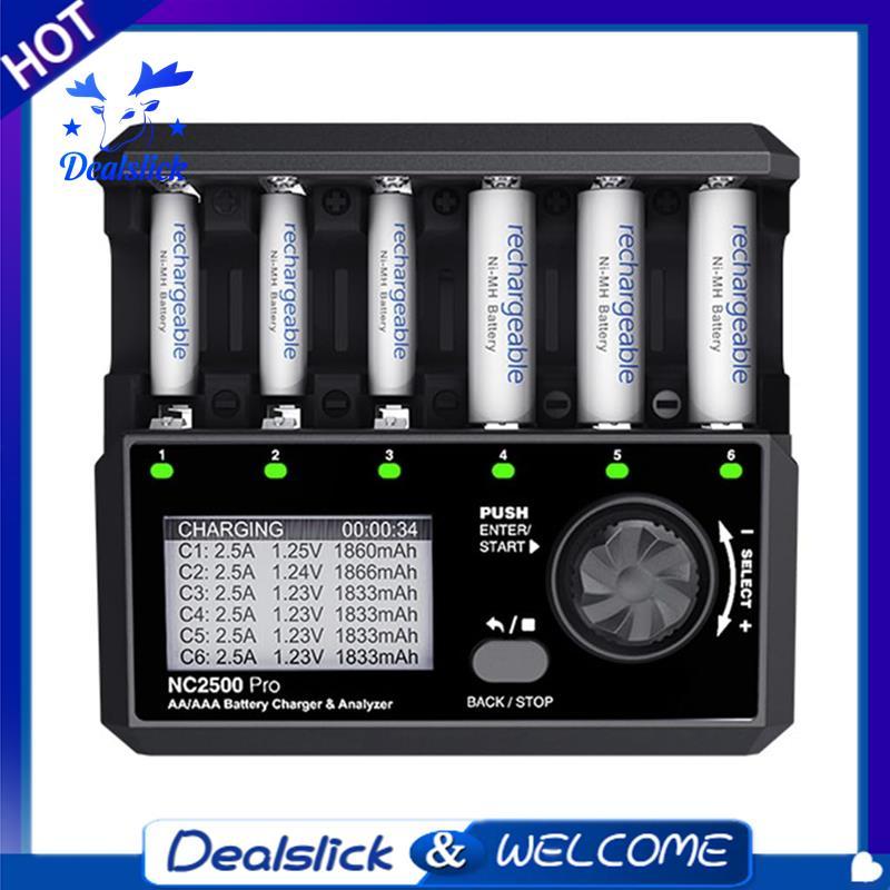 NC2500 Pro เครื่องชาร์จแบตเตอรี่ 6 ช่อง NiMH NiCd QC3.0 เครื่องชาร์จสําหรับแบตเตอรี่ AA AAA รองรับกา
