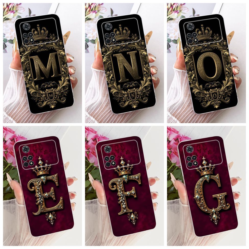 สําหรับ Poco M4 Pro 4G กรณีโปร่งใสหรูหรา Crown AZ ตัวอักษร 2D แบนรูปแบบปลอกนุ่ม MZB0B5VIN 2201117ปี่