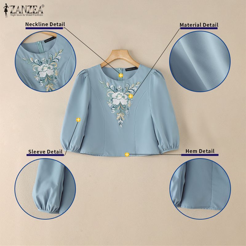 ZANZEA เสื้อแฟชั่นเกาหลีสำหรับผู้หญิง แขน3/4 ติดกระดุม ลายดอกไม้ — صورة 7