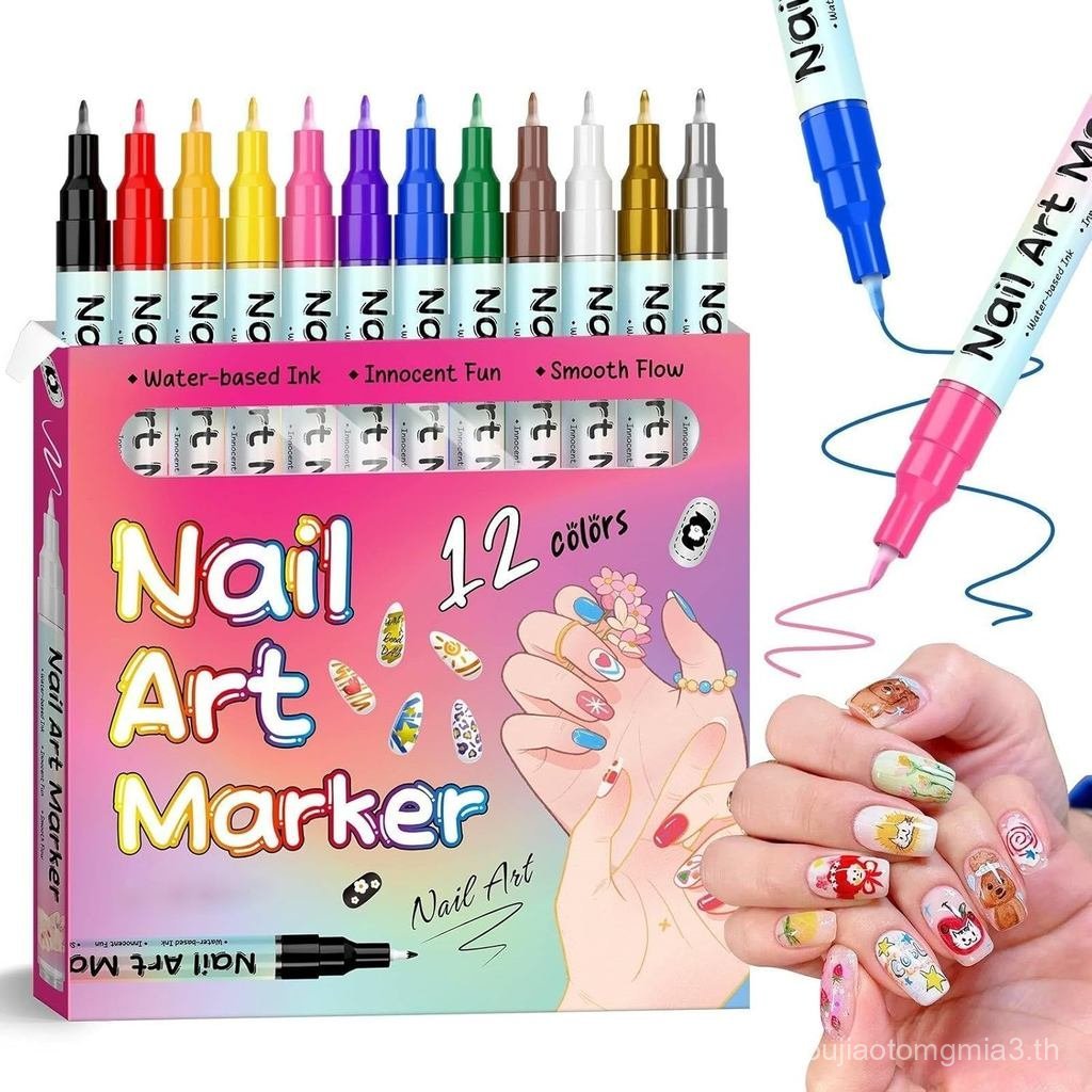 12 Colors Nail Art Pens Set, Nail Art Pens for 3D Nail Art, Nail Art Markers for Gel Nails, DIY Quic