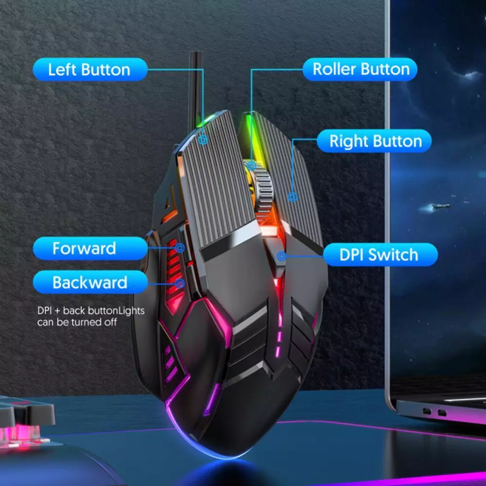 เมาส์เล่นเกม HW USB มีสาย RGB 6 ปุ่ม รุ่น J3Z5 thumbnail 6