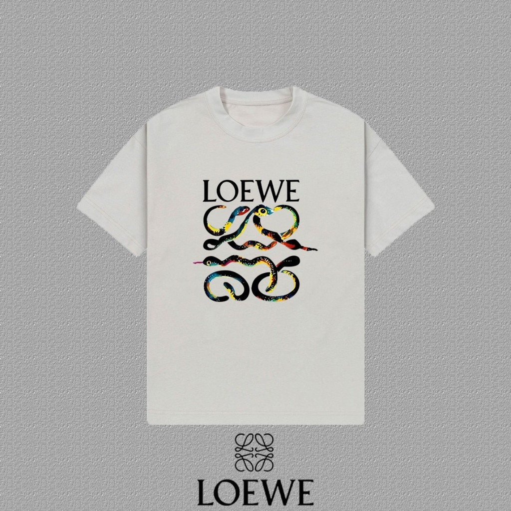 Loewe/Loewe 2026 Early Spring เสื้อยืดแขนสั้นสไตล์ใหม่ชายหญิงคู่สไตล์สีทึบผ้าฝ้าย 100% ที่กําหนดเองอ
