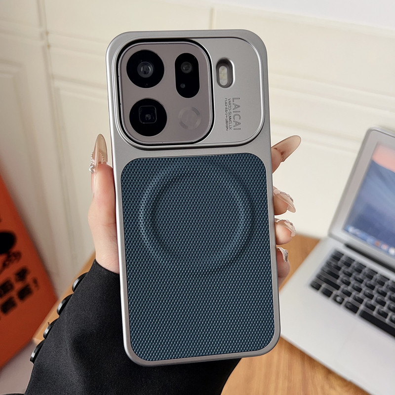 สําหรับ OPPO Find X9 Pro, X9 กรณี ELVEV Hard PC หนัง PU กันลื่นสามเหลี่ยมรูปแบบฝาครอบโทรศัพท์ดูด