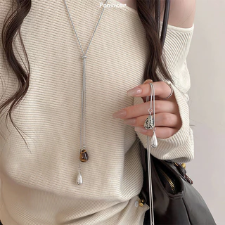 COD🌸สร้อยคอพู่ห้อยหยดน้ำ ดีไซน์วินเทจ ปรับได้ ใส่กับเสื้อเชิ้ต เสื้อกล้าม หรือเดรสก็ปัง ของขวัญสุดเก๋