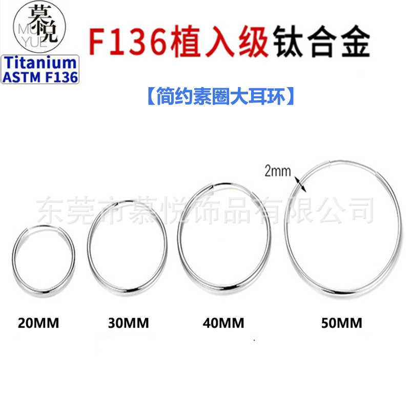 F钛合金大圈简约设计细圈素圈耳环女精致轻奢高级感百搭耳圈F titanium alloy large circle simple design fine circle plain ring earbz