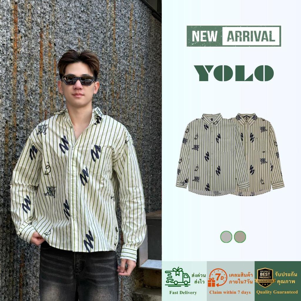 YOLO เสื้อเชิ้ต OVERSIZED เสื้อเชิ้ต เสื้อเชิ้ตไตส์เกลาหลี เสื้อเชิ้ตสำหรับผู้ชาย  ติดกระดุมหน้า Y2625126