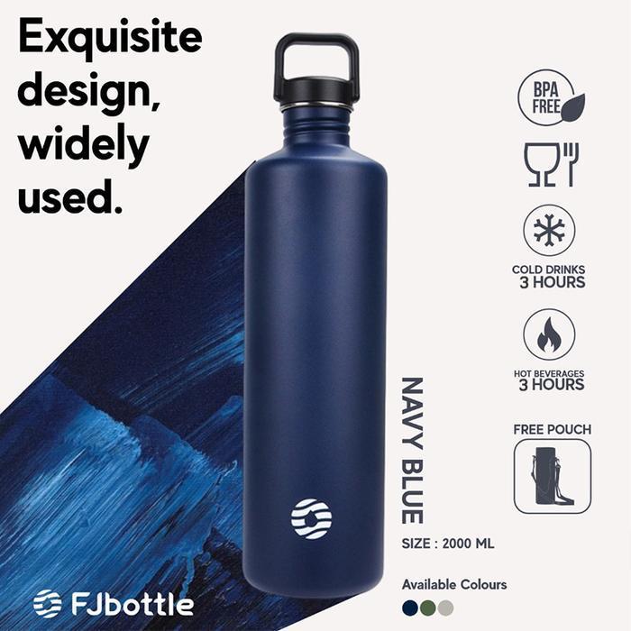 FJbottle - {FREE POUCH} ขวดน้ําดื่มกีฬาสแตนเลสจัมโบ้ 2 ลิตร - SR7102 - DARK BLUE