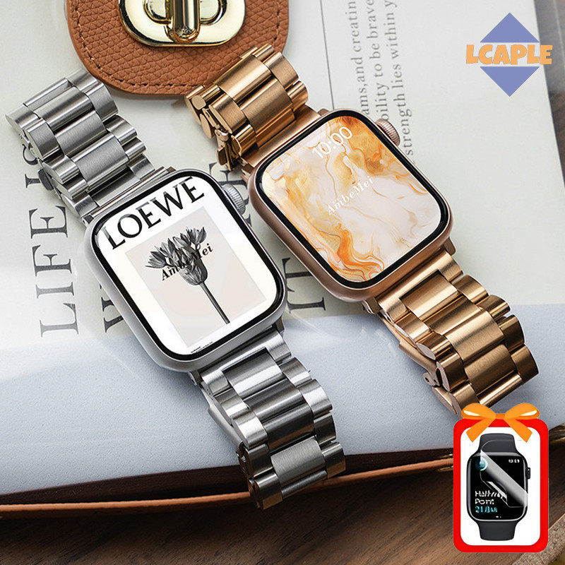 สายนาฬิกาโลหะ + ฟิล์ม TPU นุ่มสำหรับ for Smartwatch Apple Watch IWatch Ultra SE Series 11 10 9 8 49 46 45 44 42 40 38มม