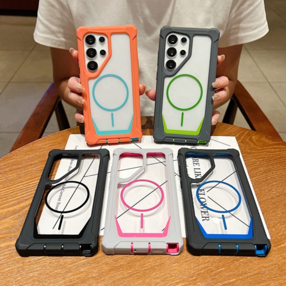 โครงสร้างคู่ anti drop เคสโทรศัพท์สําหรับ Samsung S26 S25 S24 S23 S22 S21 S20 Ultra/Plus Magnetic Snap-on กรณี TPU + PC กรอบนุ่ม + ปลั๊กฝุ่น