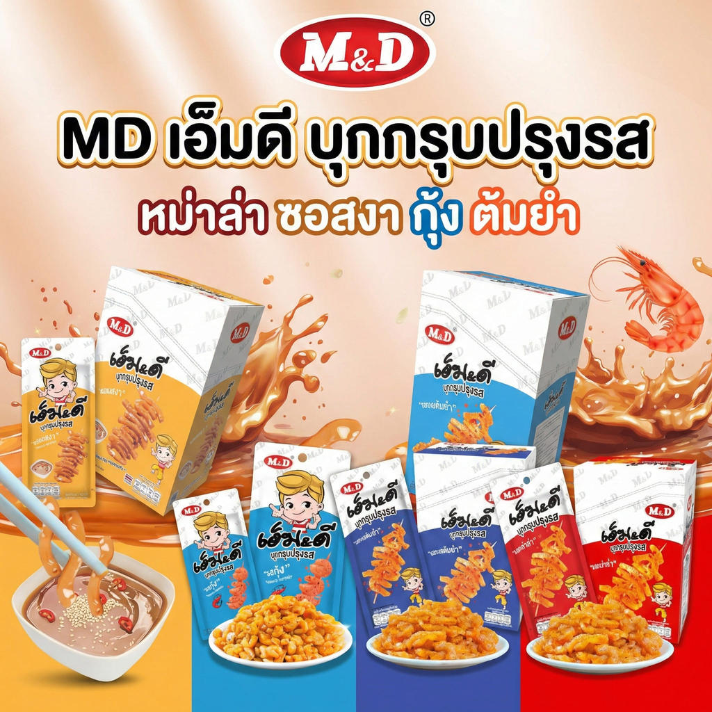MD เอ็มดี บุกกรุบปรุงรส หมาล่า ทะเลต้มยำ ซอสงา กุ้ง