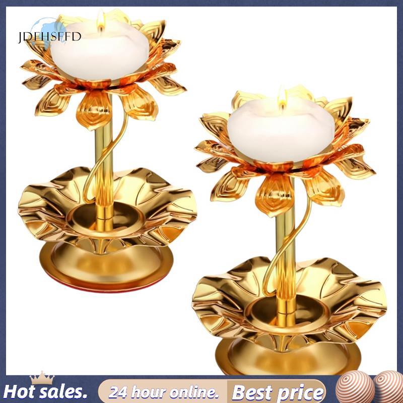 jdfhsffdMetal สําหรับ Diwali Lotus เชิงเทียน 2 ชิ้น Diya สําหรับ Diwali Pooja Ghee โคมไฟตกแต่ง