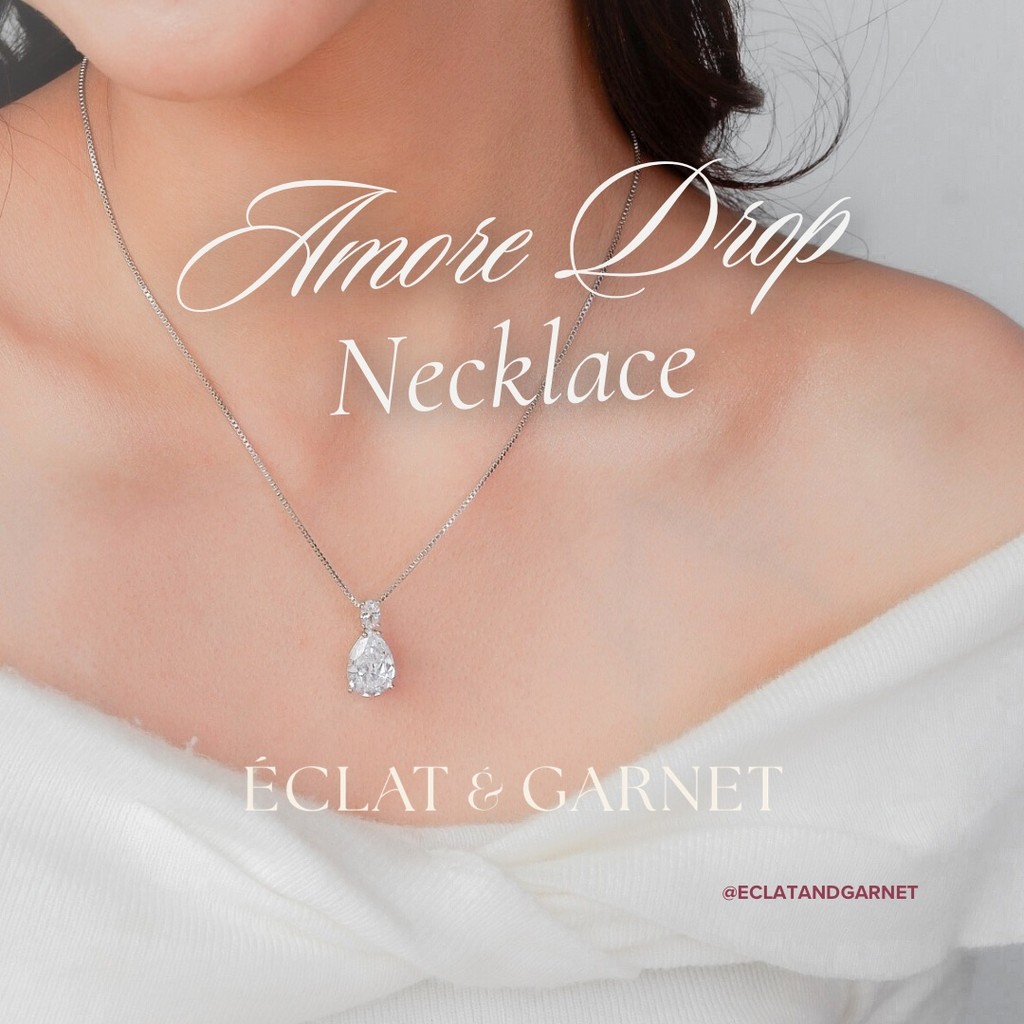 Eclat & Garnet - AMORE DROP NECKLACE BBE Premium Zircon Rhodium Jewelry with 18K Gold Plated สร้อยคอ