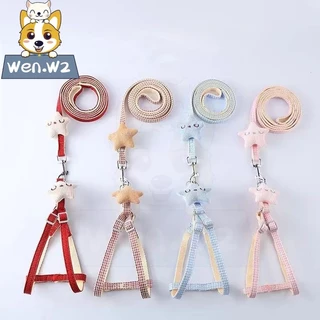 wen.W2 ชุดสายจูงสัตว์เลี้ยง ฮาร์เนสนุ่มปรับได้ สายจูงแมว สำหรับสุนัข แมวตัวเล็ก ใส่สบาย