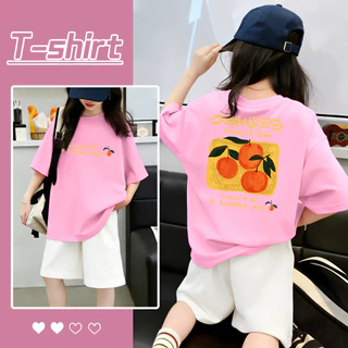 Yout-children เสื้อเด็ก ของเด็ก เสื้อคอกลม cotton ลายพิมพ์ทันสมัย 'Orange' สบายและนุ่ม ระบายอากาศดี อายุ 2-9 ปี